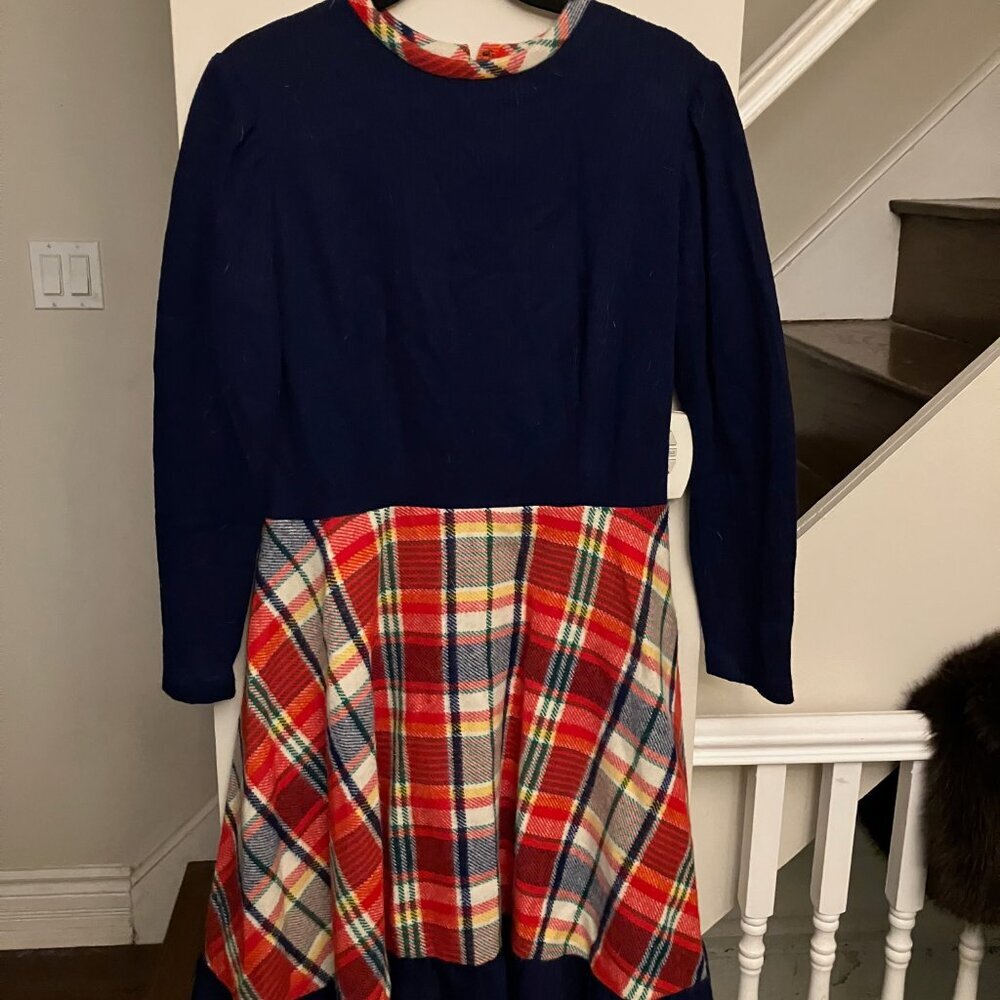 Vintage Navy and Red Plaid Long Sleeve Dress